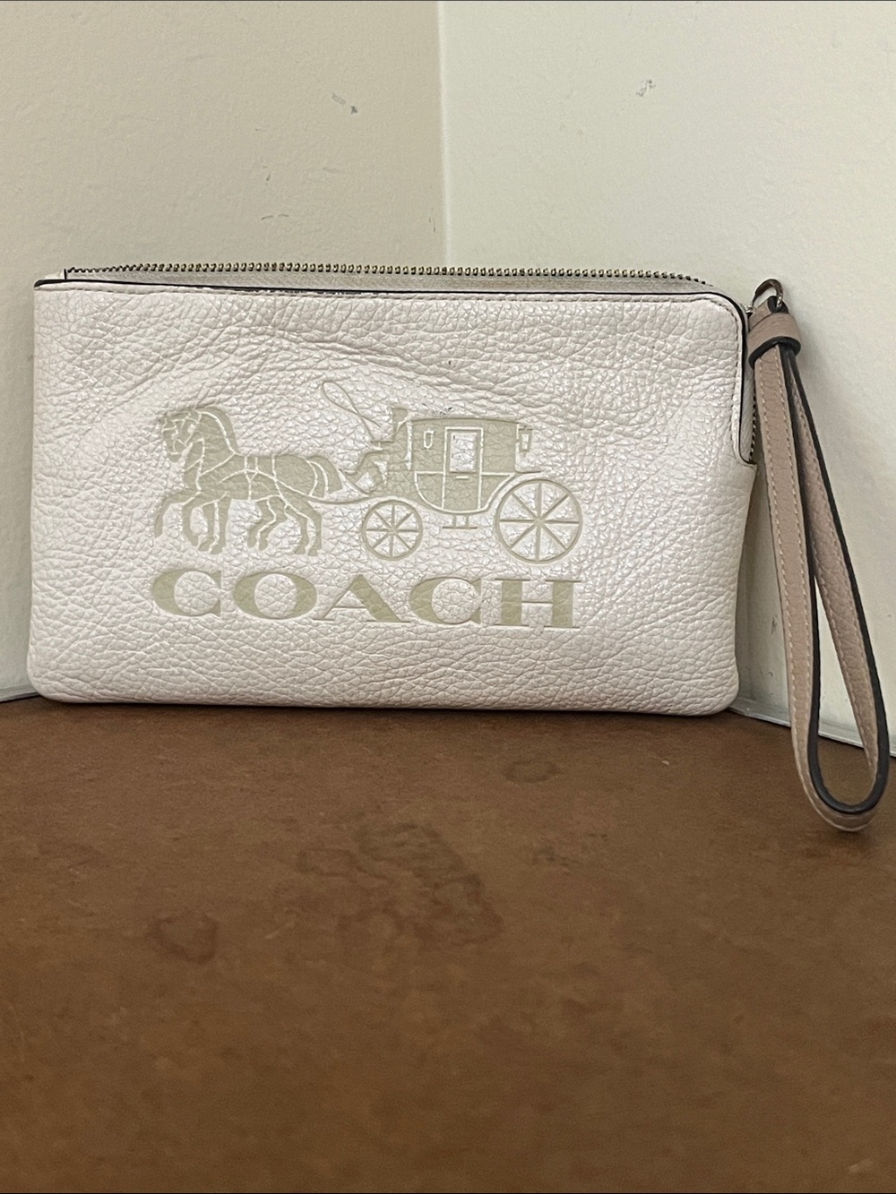 Coach Pebbled Leather Large Corner Zip Wristlet
